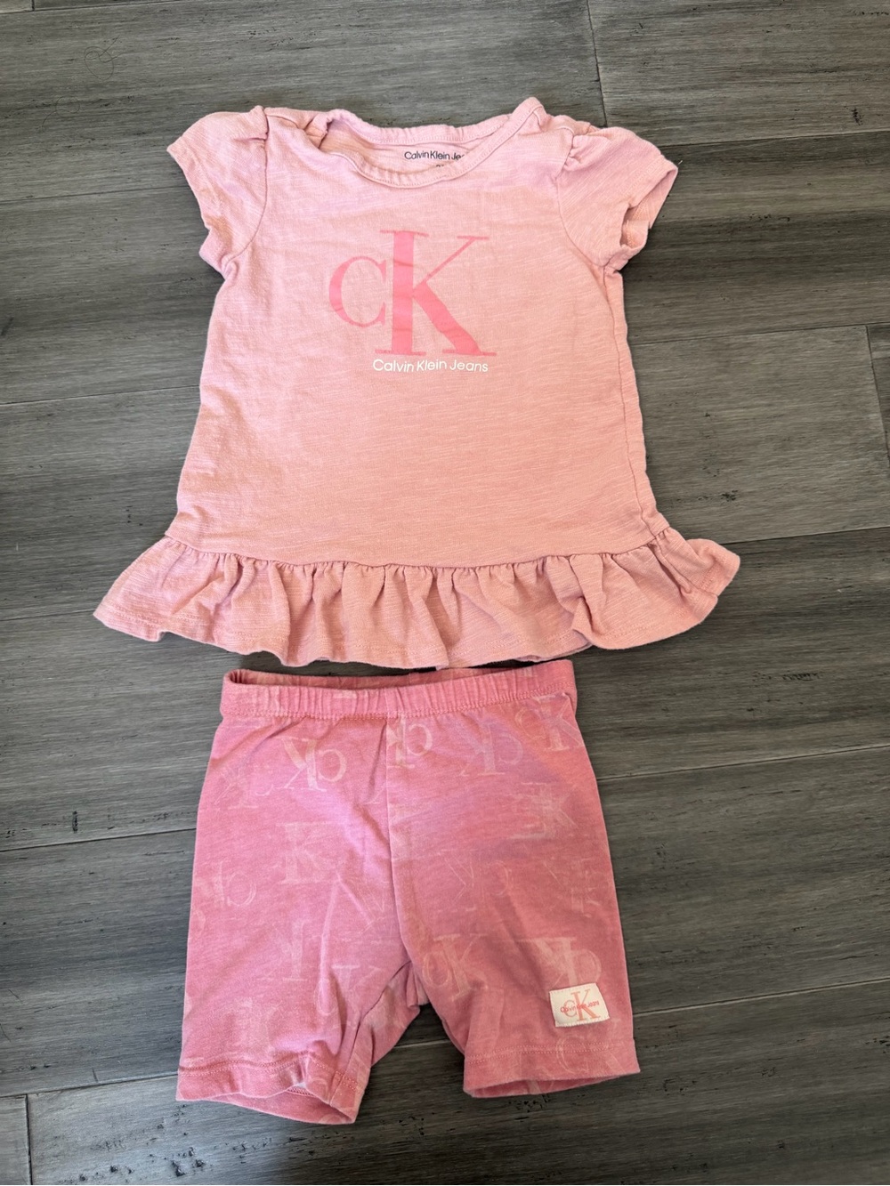 Calvin Klein Jeans Pink Ruffle Tee & Logo Shorts Set